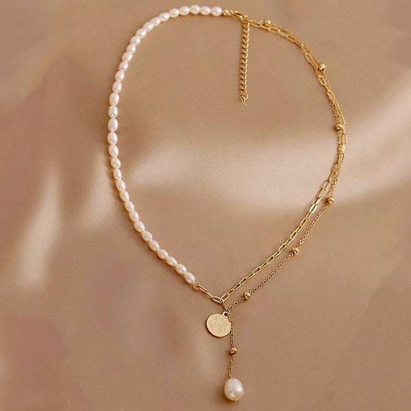 

chains fashion 14k gold jewelry layered splicing tassel coin natural pearl neckalce fine for women chain, Silver