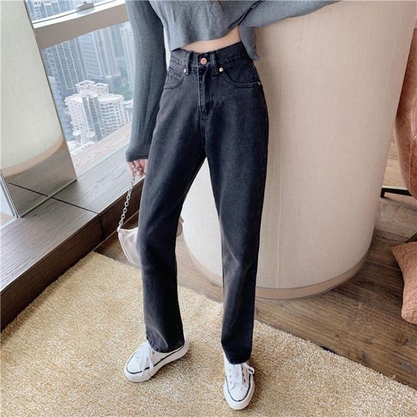 

korean high waist women jeans autumn winter fashion straight female casual denim pants women's, Blue