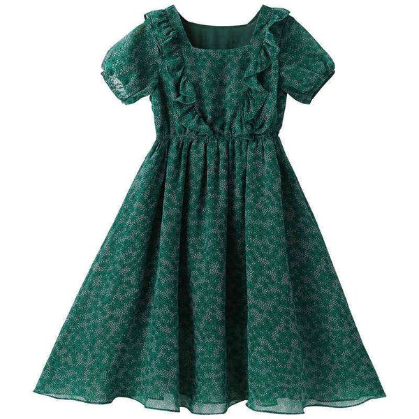 2021 bambini neonate vestiti vestiti verde chiffon tulle panno maglia principessa floreale bambini corti 3 4 5 6 7 8 9 10 11 12 anni G1218