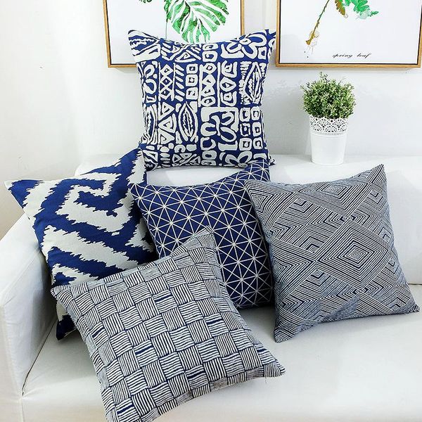 

nordic modern simplicity style pillow case geometric cotton dark blue square cushion 45x45 cm customizable cushion/decorative