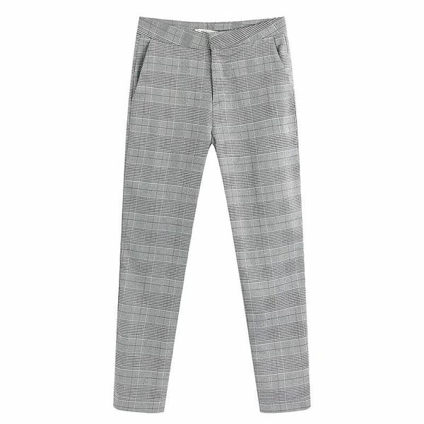 

women's pants & capris fashion office lady plaid for women high waist slim straight, Black;white