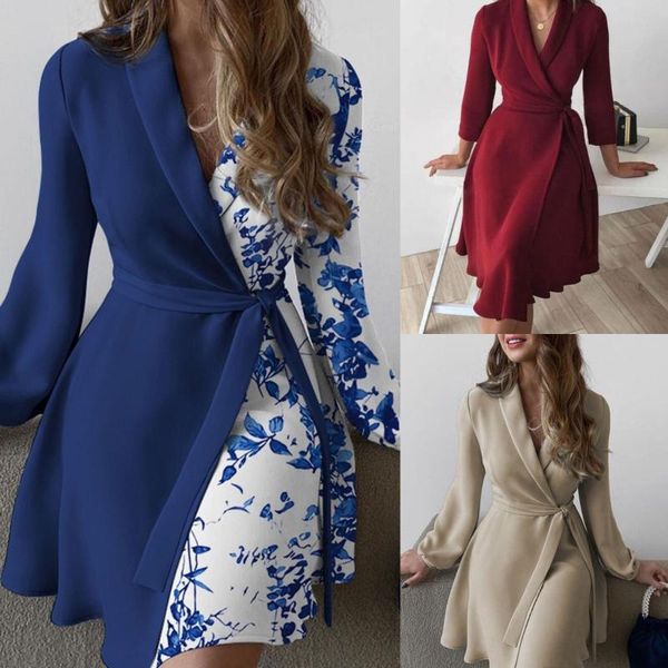 

casual dresses donsignet women dress 2021 ladies long sleeve split lace-up deep v autumn mini for vestido feminino, Black;gray