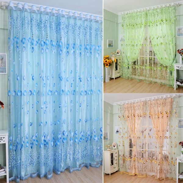 

curtain & drapes 1x2m window curtains sheer voile tulle for bedroom living room balcony kitchen printed tulip pattern sun-shading