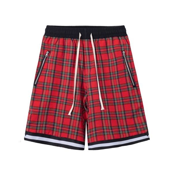 

men's shorts high street color block plaid oversize casual mens and womens drawstring spliced checkered loose five point pants 55x, White;black