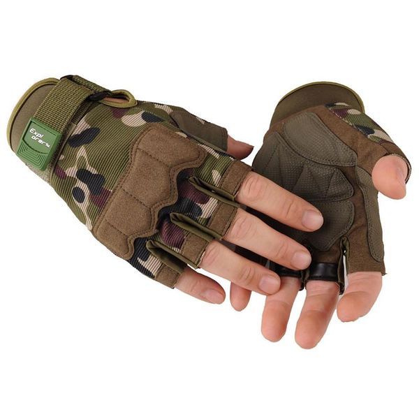 

camouflage army fan tactical half-finger gloves non-slip absorption sports outdoor fitness protective riding train cycling, Black