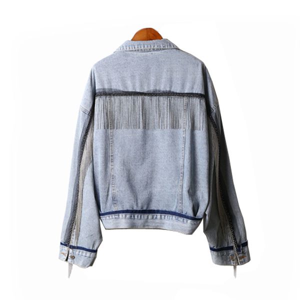

women denim jacket metal tassel c0080 210514, Black;brown