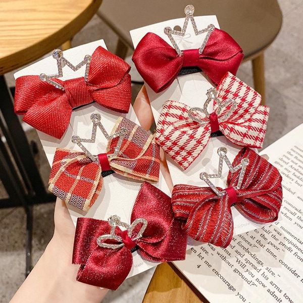 

girls cute red bow rhinestone crown hair clips headdress children sweet hairpin clip small decorative accessories, Slivery;white