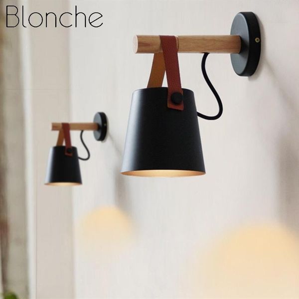 

nordic wood wall lights bedroom beside led black white modern e27 lamp restaurant bar home decor lighting luminaires