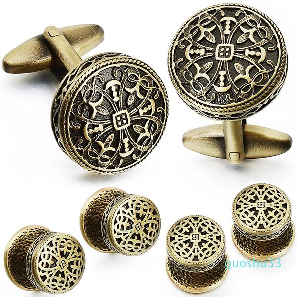 

vintage cufflinks antique cooper flower pattern tuxedos formal dress 4 studs cufflinks set for men jewelry gift, Silver
