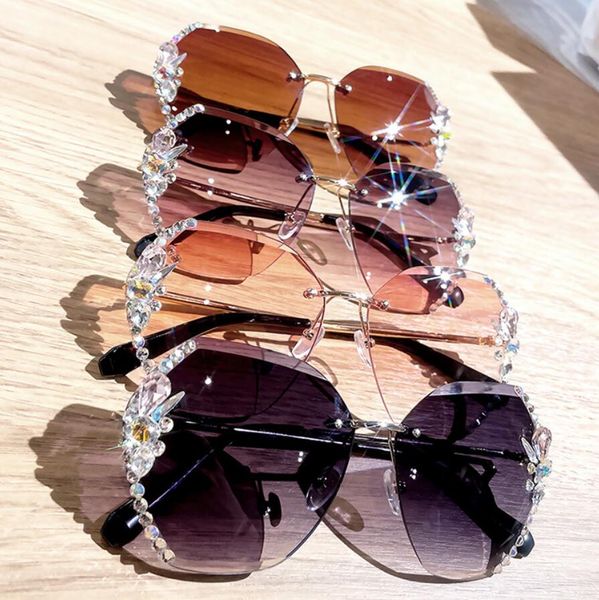 Moda Vintage senza montatura con strass Occhiali da sole Donna Uomo Fashion Gradient Lens Occhiali da sole Shades for Female 6Colors DHL