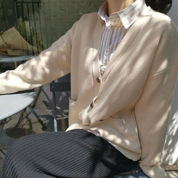 

women's knits & tees 2021 early profiled wool v-neck knit sweater cardigan autumn clothes women, White
