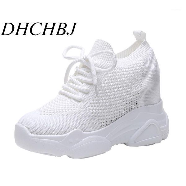 

dress shoes fashion 2021 autumn high platform heels women thick sole 10cm wedge sneakers breathable mesh casual woman1, Black