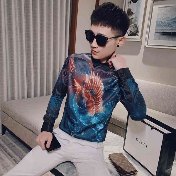 

t shirts korean spring 2021 fashion long sleeve digital fingerprint for men's clothing simple fine casual blouse homme 3xl-m sale 0ynp, White;black