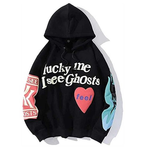 

new kanye lucky me i see ghosts 3d digital print hooded hip hop sweater, Black
