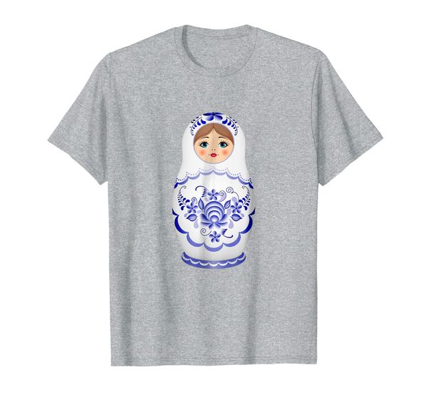 

porcelain white matryoshka russian nesting doll t-shirt, White;black