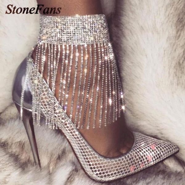 

anklets 1pc stonefans full rhinestone tassel adjustable ankles foot chain jewelry for women crystal cheville bracelet leg gifts, Red;blue