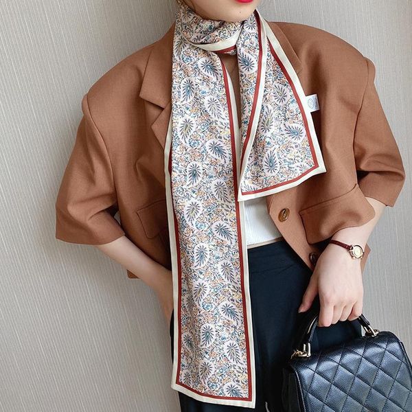 

scarves 2021 arrival french retro streamer 17*155 imitation silk long scarf women fashion, Blue;gray