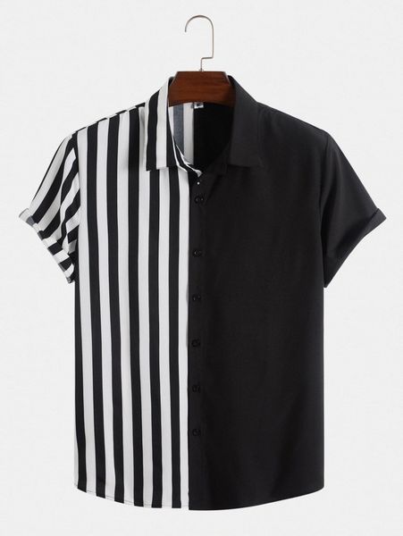 

men striped spliced shirt n25z#, White;black