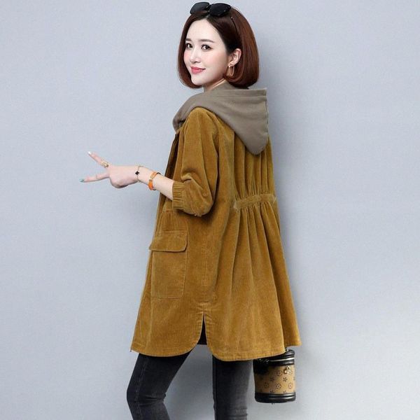 Cord-Trenchcoat für Damen, langer Herbst, neue koreanische Version, kleiner Mantel, lässiger wilder Mantel, 57pl