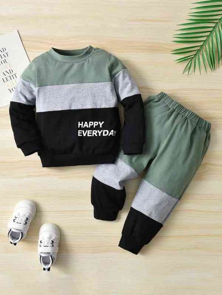 

baby letter graphic color block pullover & sweatpants she, White