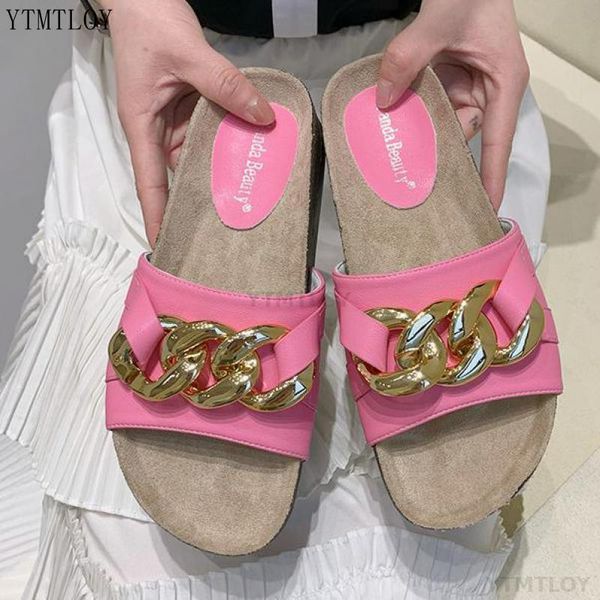 

shoes slippers casual slides women female beach luxury flat soft gold chain ytmtloy zapatillas casa mujer sapatos femininos, Black