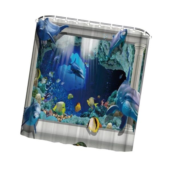 

1pc 180x180cm creative digital printing shower curtain dolphin pattern bath separated for bathroom room curtains