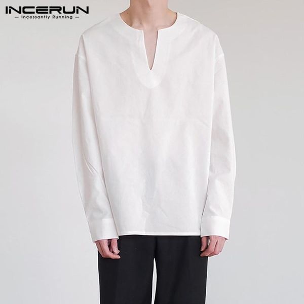 

vintage men casual shirt streetwear v neck solid color long sleeve clothing 2021 spring leisure camisas s-5xl men's shirts, White;black