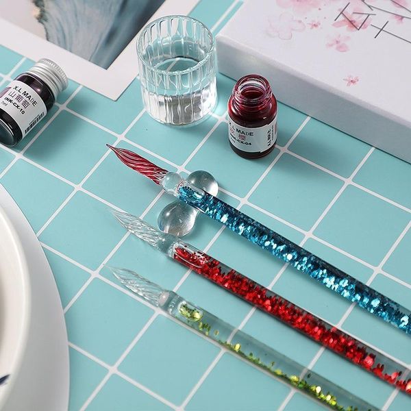 

creative quicksand glass dip pen set dipping holder signature filling ink fountain handmade gift pens