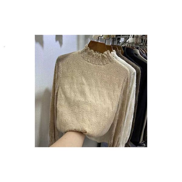 

women's sweaters sub size delicate soft matte plush thickened lace bottomed blouse women's winter style built-in warm, White;black