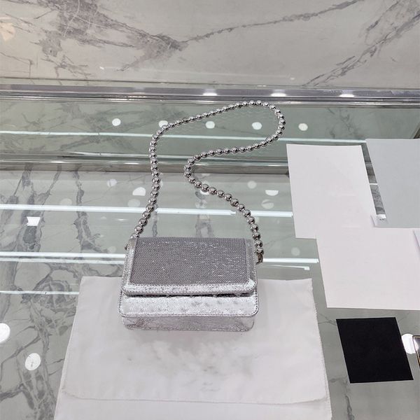 

2021 french fashion mini shoulder bag 19cm luxurious silver sequin chain wallet diamond check outdoor sacoche party street ladies crossbody