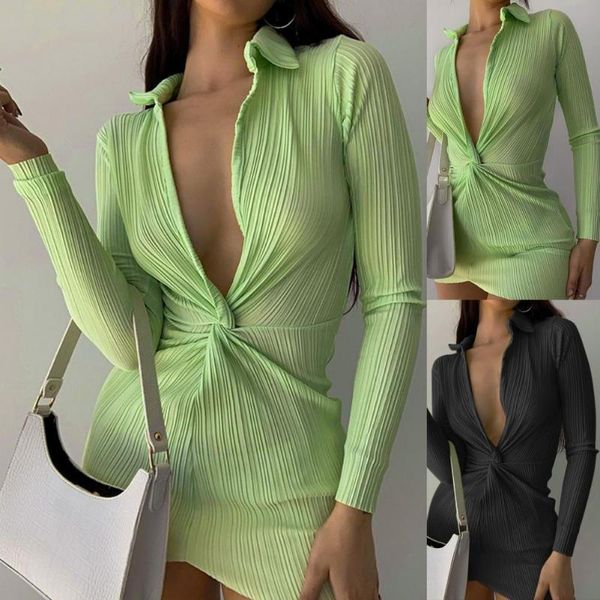 

casual dresses stylish slim shirt dress pit stripes deep v neck women lapel ruched long sleeve streetwear for daily wear, Black;gray
