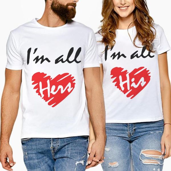 

women's t-shirt cute women men creative letter print love couple clothes t shirt short sleeve casual lover camisetas feminina, White