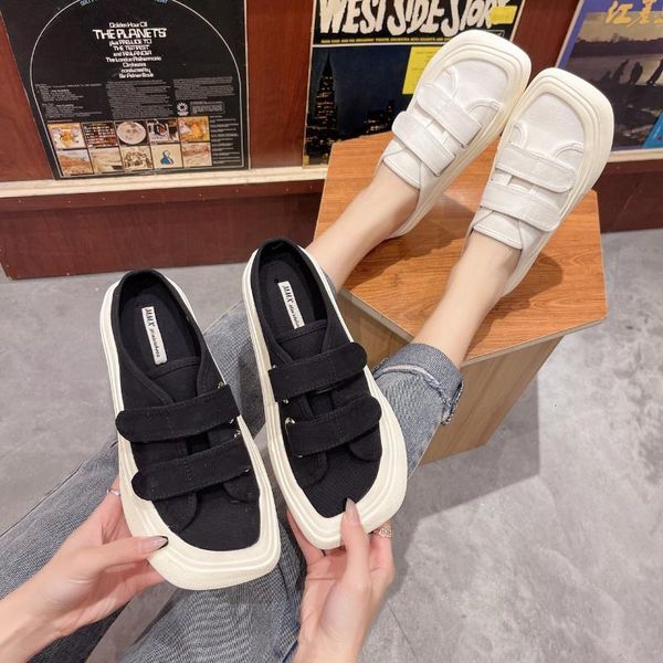 

slippers shoes woman summer pantofle cover toe luxury slides loafers low square soft flat designer fashion pu casual ru pfu4, Black