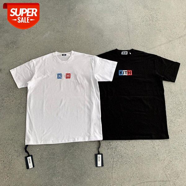 

kith embroidered printed t-shirt color letters short-sleeved #r20u, White;black