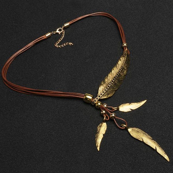 

chains holiday multi layer for sweater feathers fringed casual party carved leather rope durable women necklace, Silver