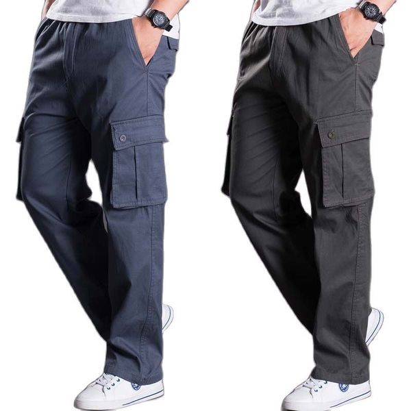

pants autumn winter cargo casual tactical straight loose baggy cotton trousers jogges pants men clothes, Black