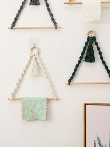 

decorative objects & figurines boho wooden stick toilet paper holder hand-woven tapestry macrame kitchen bathroom towel rack decoration wall