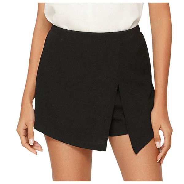 

summer fashion skirt shorts fake two-piece split trousers high waist office lady black short pants casual plus size clothing, White;black
