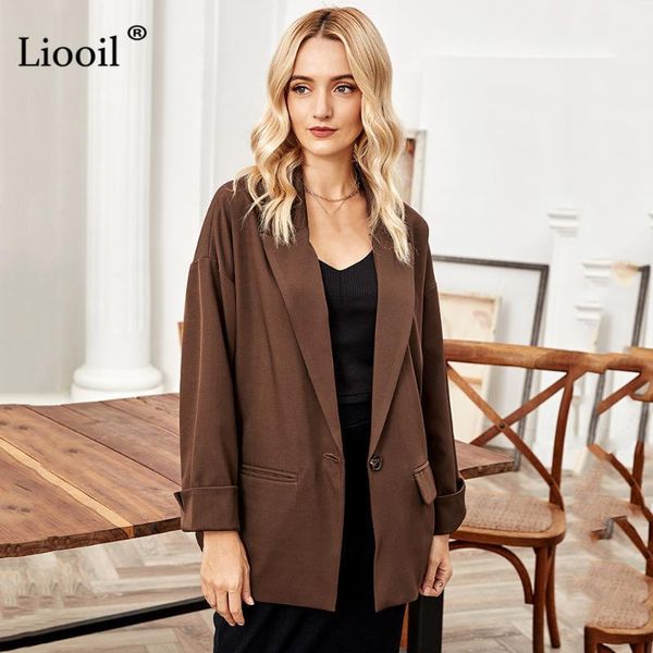 

women's jackets brown suit coats women 2021 full sleeve single button turn-down collar with pockets female autumn winter office lady ou, Black;brown