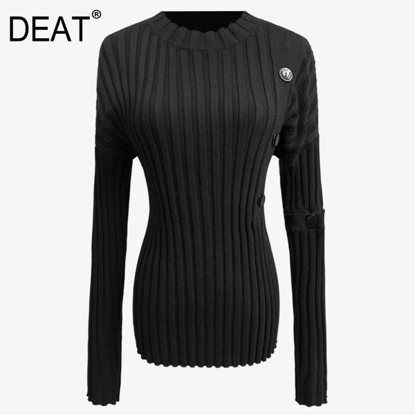 

o-neck striped single breasted side placket detachable sleeves black mall goth formal sweater for women spring gx344 210421, White;black