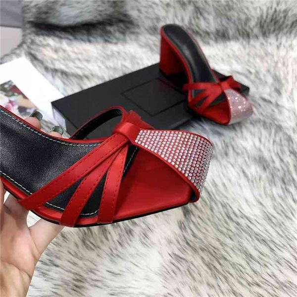 

70% off wholesale sandals flip-flops new summer footwears hollow ladies silk slippers women crystal slides chunky heel flip flops leisure sh, Black