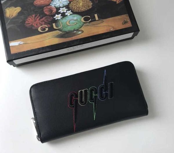 

wallet wallet brand long designer key cases luxury leather 597676 wallets chain embroidered pouches letters card holders long zipper, Black;red