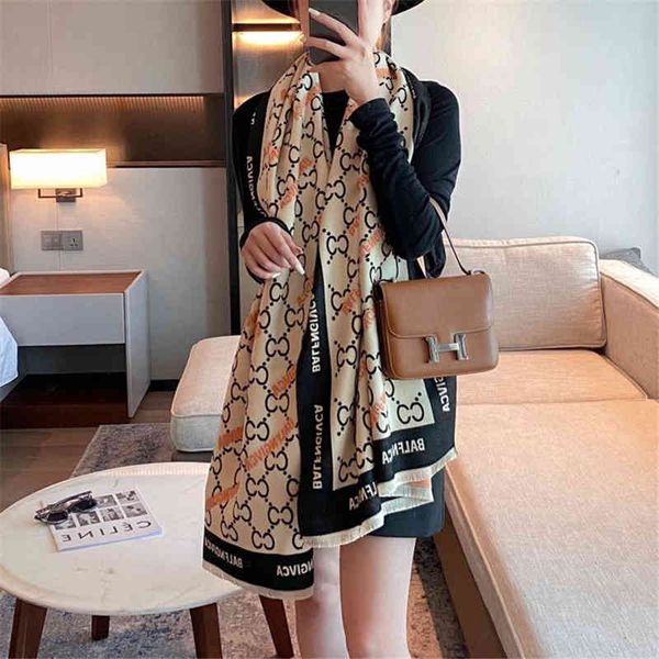 

shawl scarf tide brand women's autumn and winter c letter imitation cashmere warm long style great versatile fashion, Blue;gray