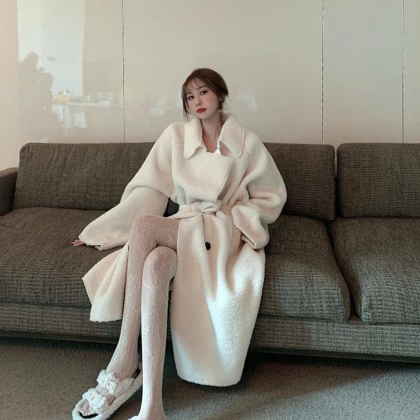 

women's wool & blends hepburn style black woolen coat women winter thickened windbreaker medium length long sweet lady warm elegant tre