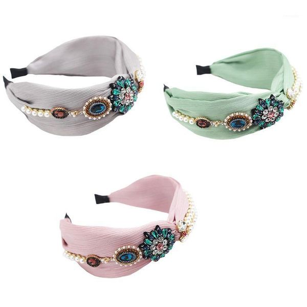 

women bohemian wrinkled headband colorful rhinestone floral pearl beaded hair hoop twist knot vacation geometric bandana1