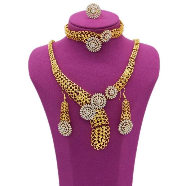 

earrings & necklace pinxun nigeria dubai bridal wedding jewelry flower gold color african fashion ring bracelet sets for women ys3, Silver