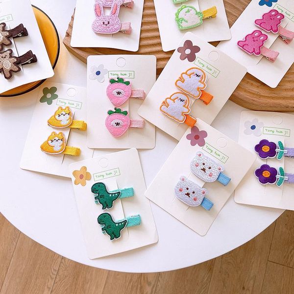 

hair accessories 2pcs/set cute animal embroidery hairpin children women flower kids girls mother headwear, Slivery;white