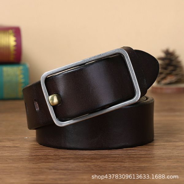

stainless steel buckle belt mens leather thickened glossy first layer cowhide vintage casual all-matching youth denim belt no. 2, Black;brown