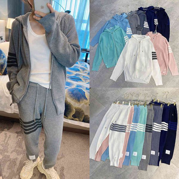 

autumn tb sweater zipper four bar loose hoodie women's top, White