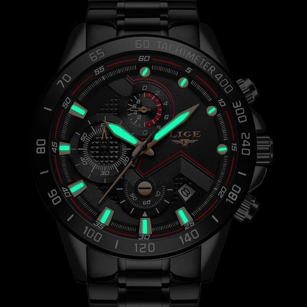 

wristwatches relojes hombre 2021 lige sport mens watches clock full steel waterproof military chronograph quartz watch men, Slivery;brown